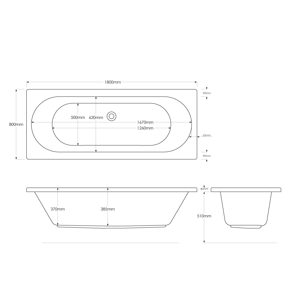 Acqua Plus Indigo Rectangular Double Ended Bath 1800 x 800 x 385mm [BCB024]