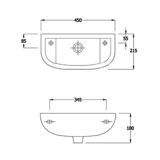 Acqua Plus Diego Handrinse Basin Only; Right Handed 450mm Wide; 1 Tap Hole [BCBO23] Specs