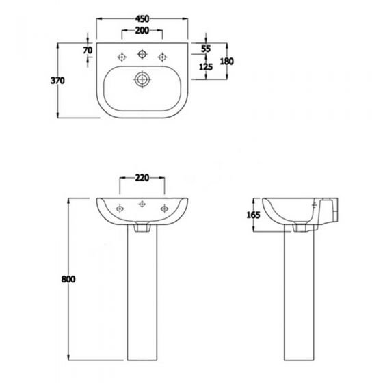 Acqua Plus Diego Pedestal Basin Only; 450mm Wide; 1 Tap Hole [BCBO24] Specs