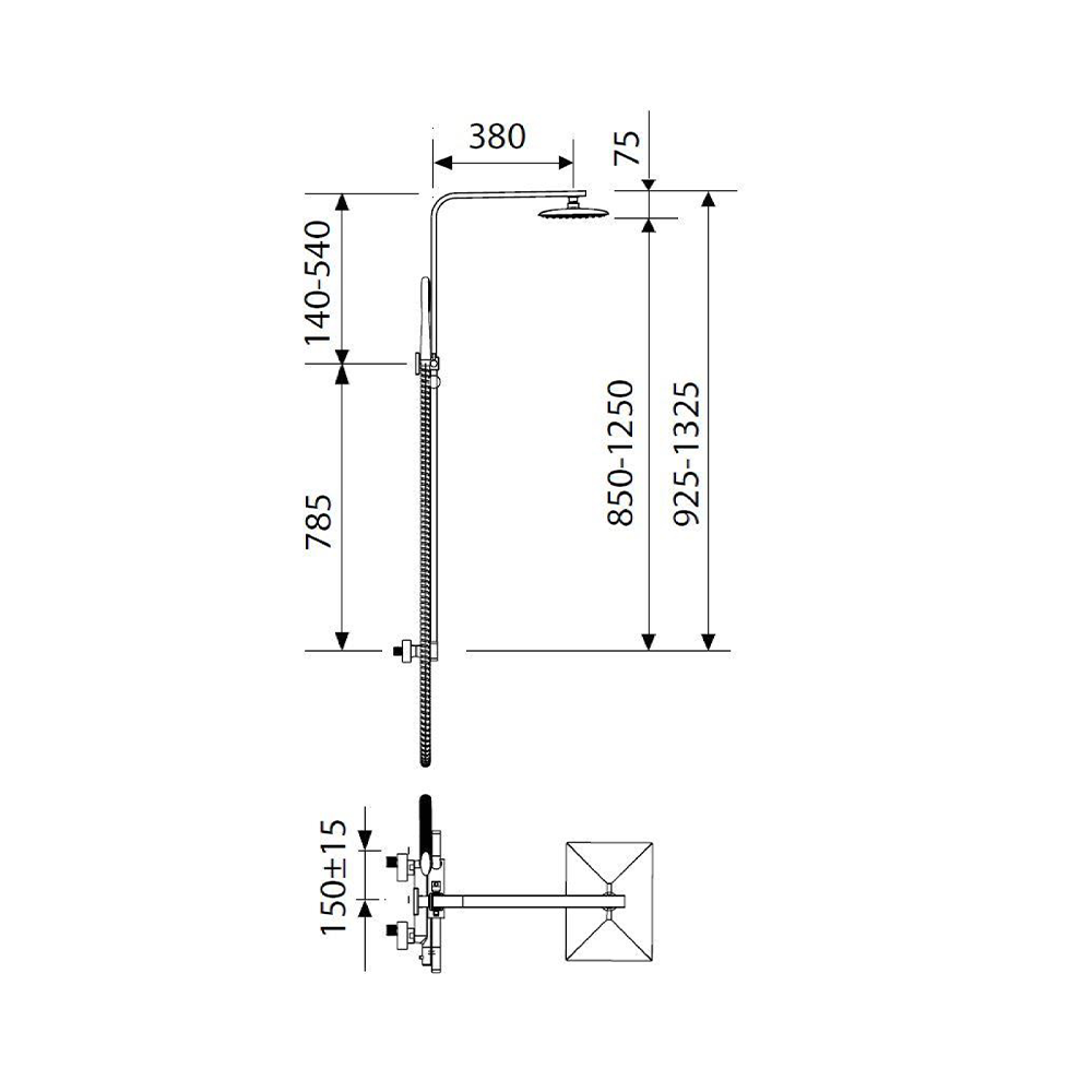 Acqua-Plus-Xtreme-Square-External-Thermostatic-Shower-Matt-Black-[BCV04]-Specs