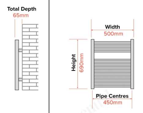 Acqua Plus Durren Towel Warmer; Straight Tubes; 690mm High x 500mm Wide; Chrome [BCTW45] Specs